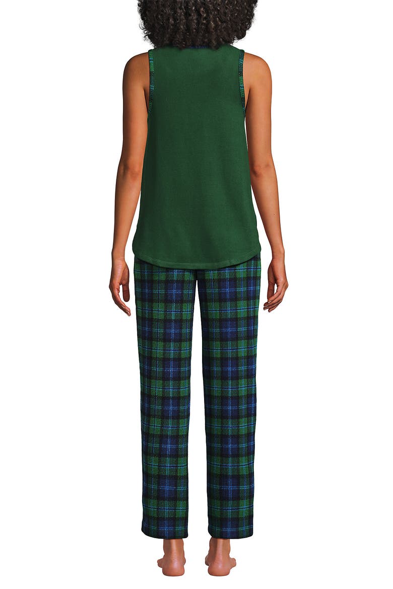 Brushed Cozy Waffle Jersey 3 Piece Pajama Set - Tank Top Pant and Robe, Alternate, color, Light Emerald Blackwatch