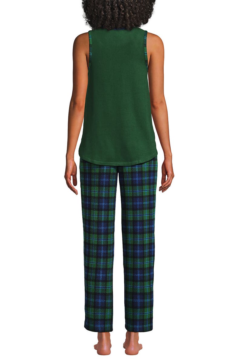 Lands' End Brushed Cozy Waffle Jersey 3 Piece Pajama Set - Tank Top Pant and Robe, Alternate, color, Light Emerald Blackwatch