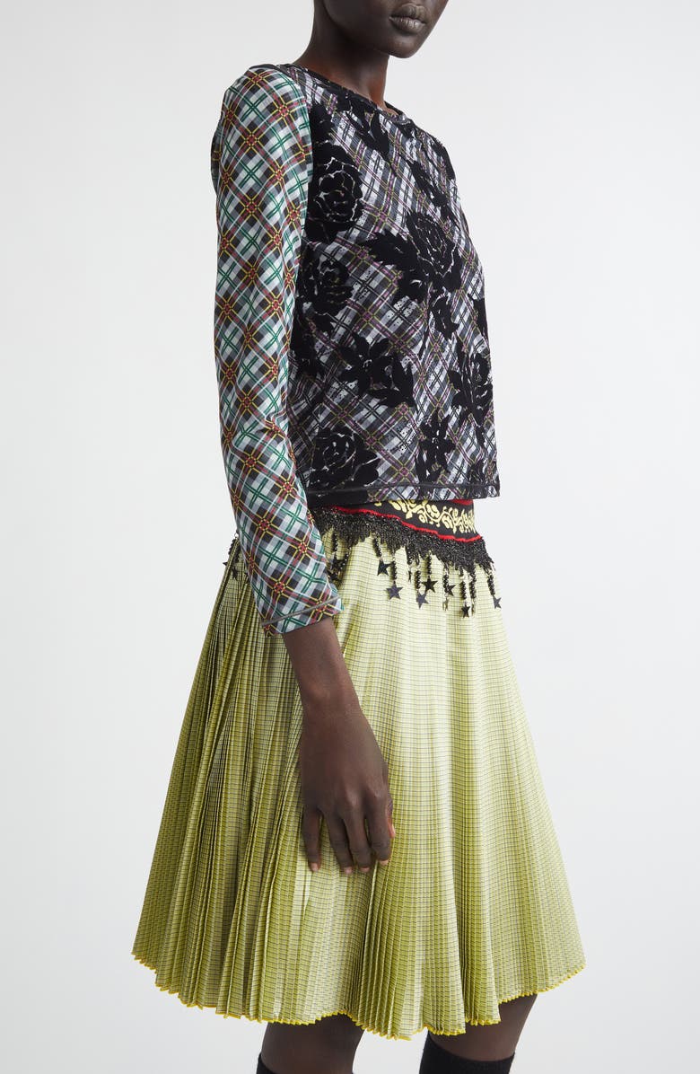 Chopova Lowena Picnic Plaid Flocked Mesh T-Shirt, Alternate, color, Black Multi