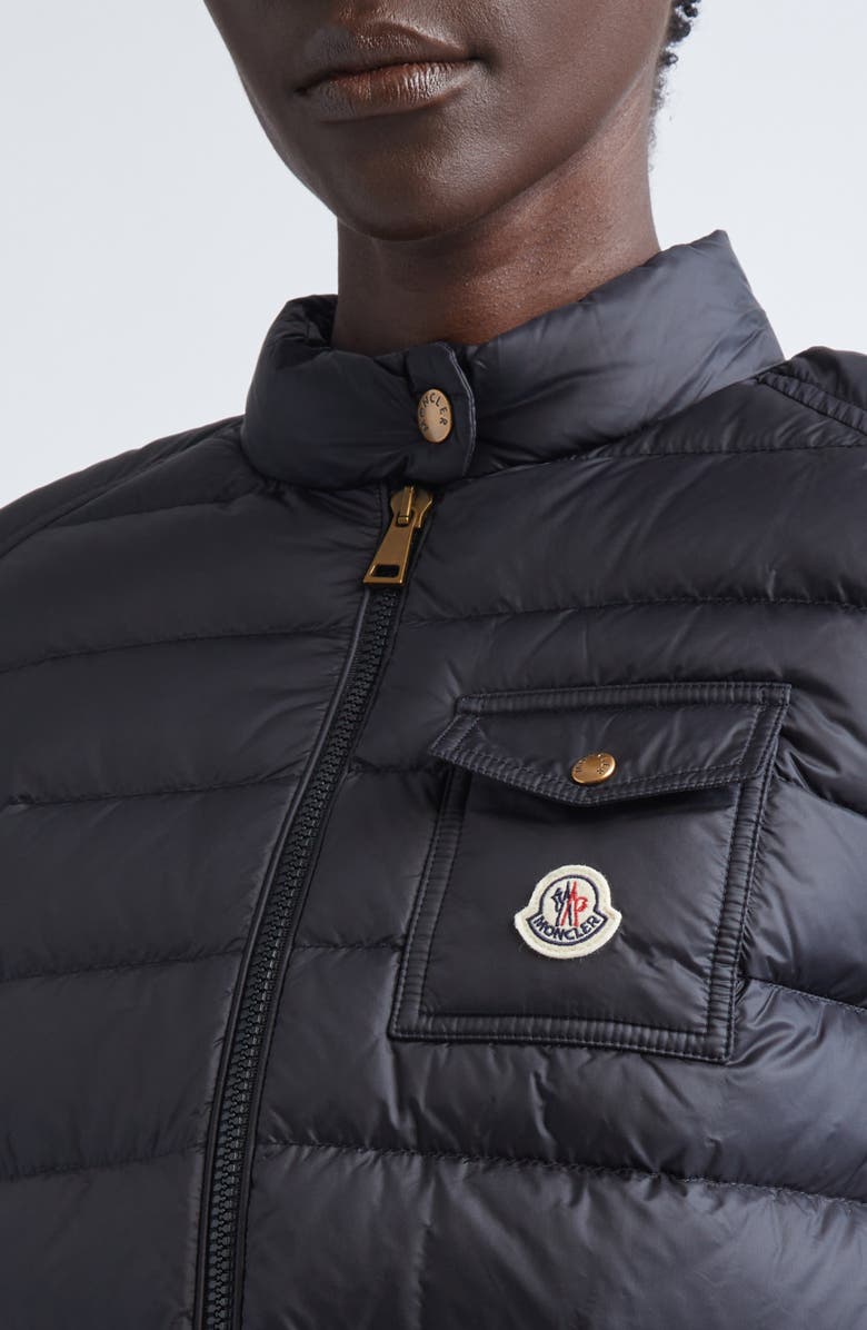 Moncler Purl Stitch Wool & Cashmere & Quilted Down Puffer Cardigan, Alternate, color, Black