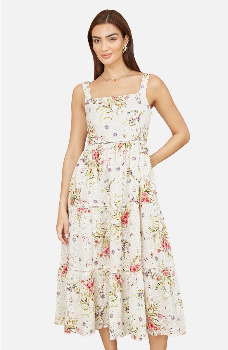 Yumi Floral Broderie Anglaise Midi Sun Dress, Alternate, color, Ivory