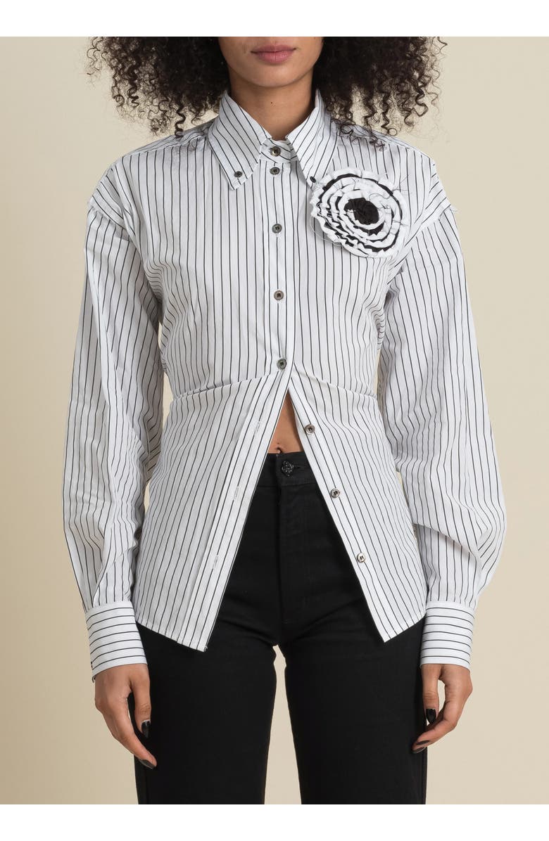 Contessa Mills Helix Striped Satin-Trim Oxford Shirt, Main, color, White And Black