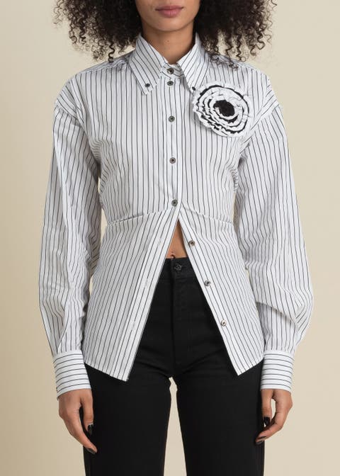 Helix Striped Satin-Trim Oxford Shirt