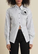 Contessa Mills Helix Striped Satin-Trim Oxford Shirt