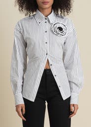 Contessa Mills Helix Striped Satin-Trim Oxford Shirt