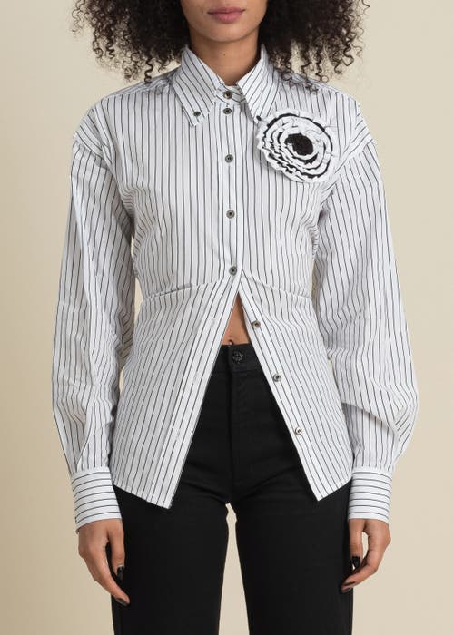 Contessa Mills Helix Striped Satin-trim Oxford Shirt In Gray