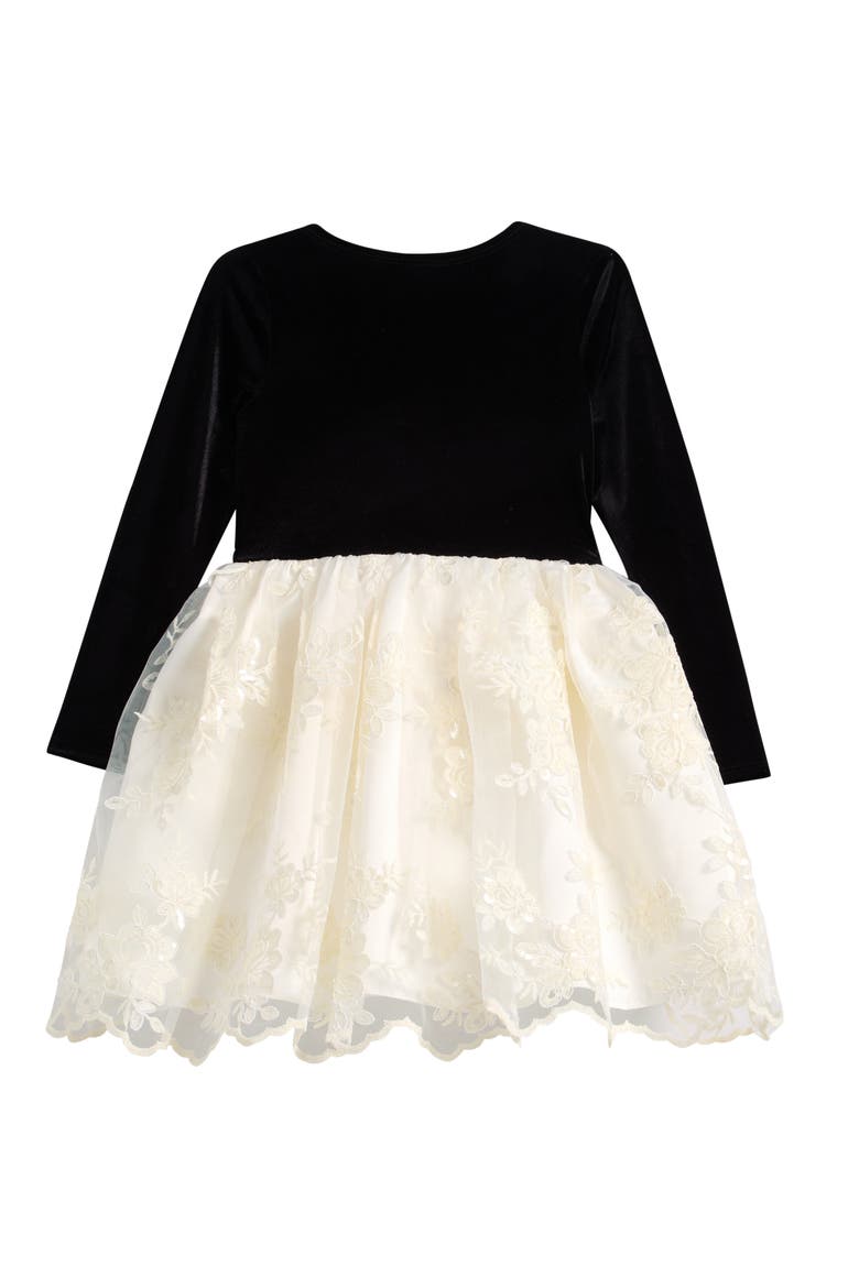 Kids' Stretch Velvet & Lace Dress, Alternate, color, BLACK IVORY