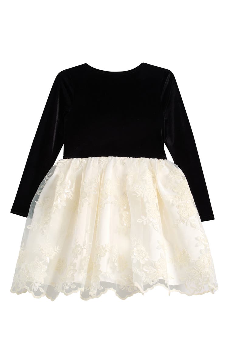 Iris & Ivy Kids' Stretch Velvet & Lace Dress, Alternate, color, Black Ivory
