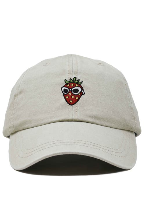 Dalix Strawberry Embroidered Casual Cap In Washed Stone White