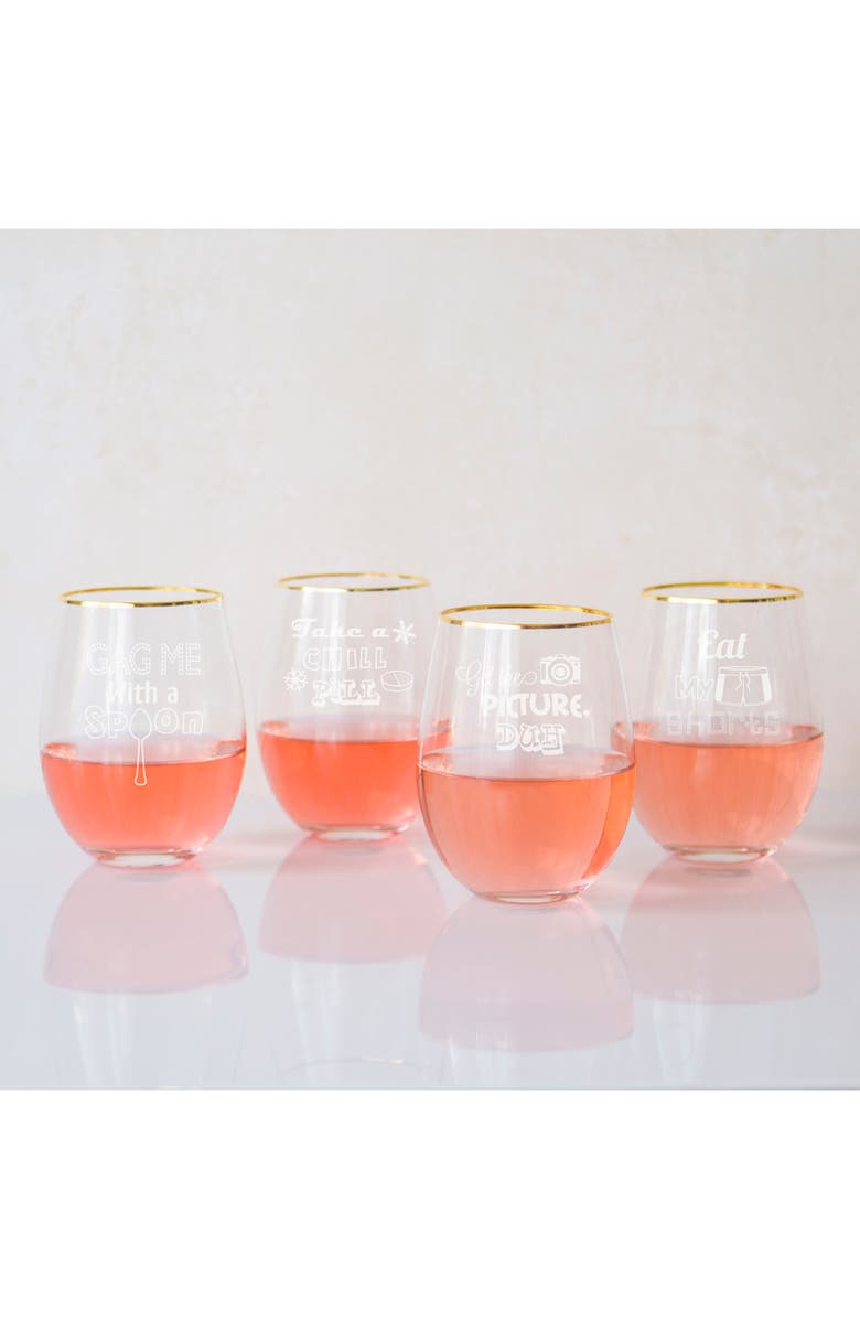 Cathy's Concepts 90's Sayings Set of 4 Etched Stemless Wine Glasses, Alternate, color, 