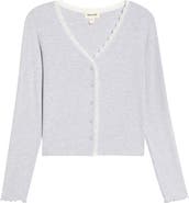 Open Edit Daydream Lace Trim Rib Button-Up Lounge Top