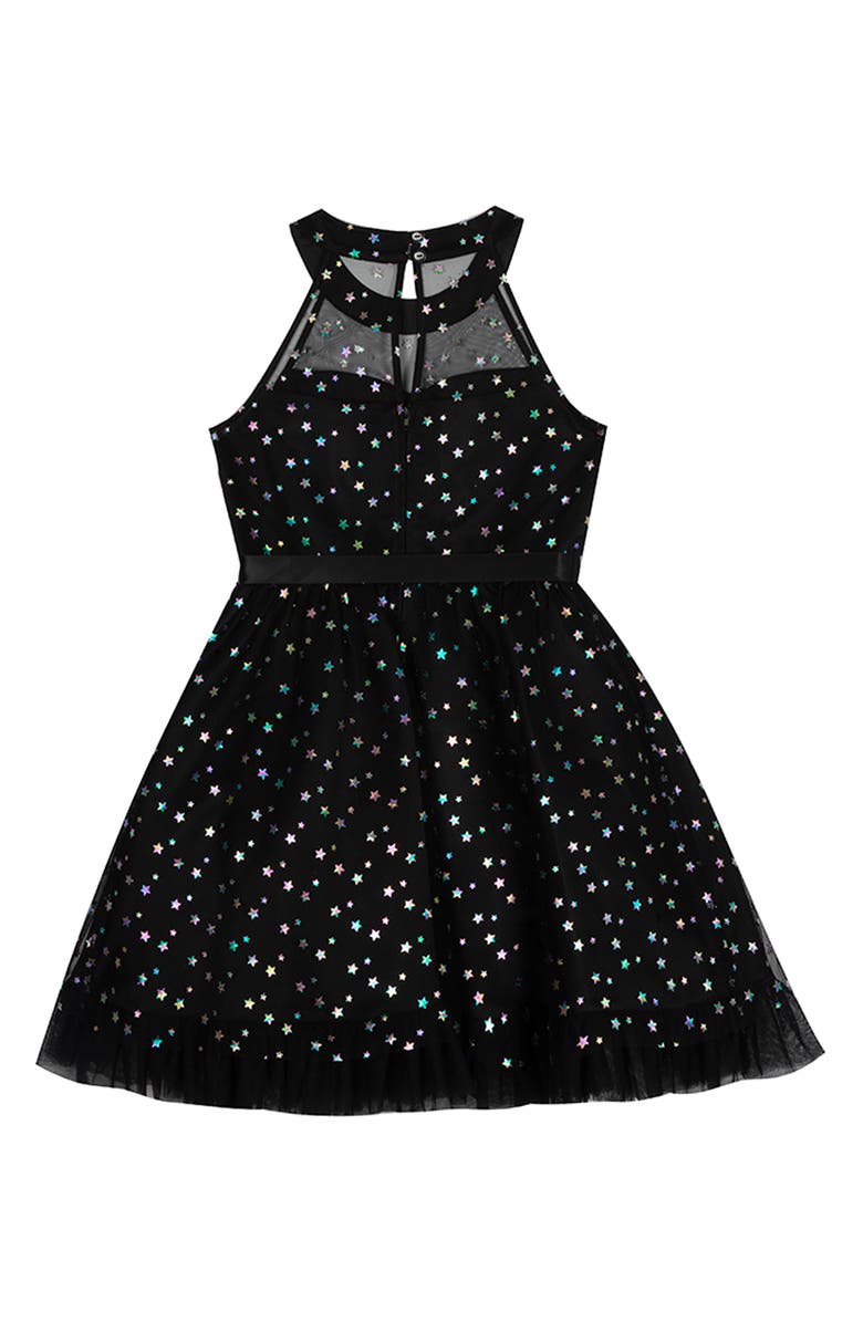 Rare Editions Kids' Star Foil Illusion Party Dress, Alternate, color, Black