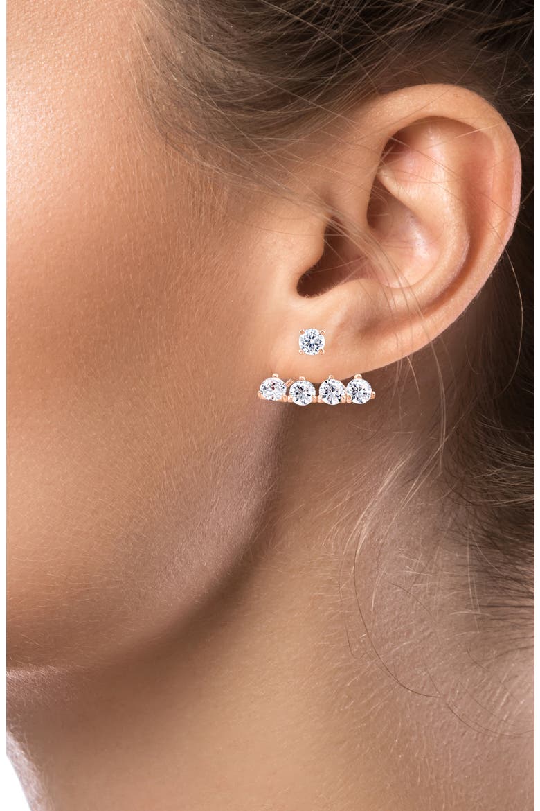 Cubic Zirconia Front/Back Earrings, Alternate, color, CLEAR/ROSE GOLD