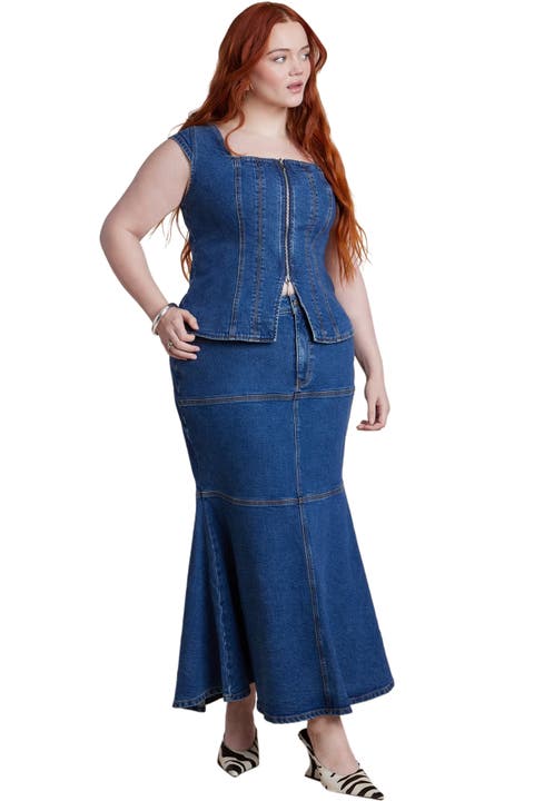 Denim Trumpet Maxi Skirt (Plus)
