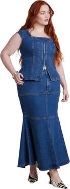 ELOQUII Denim Trumpet Maxi Skirt