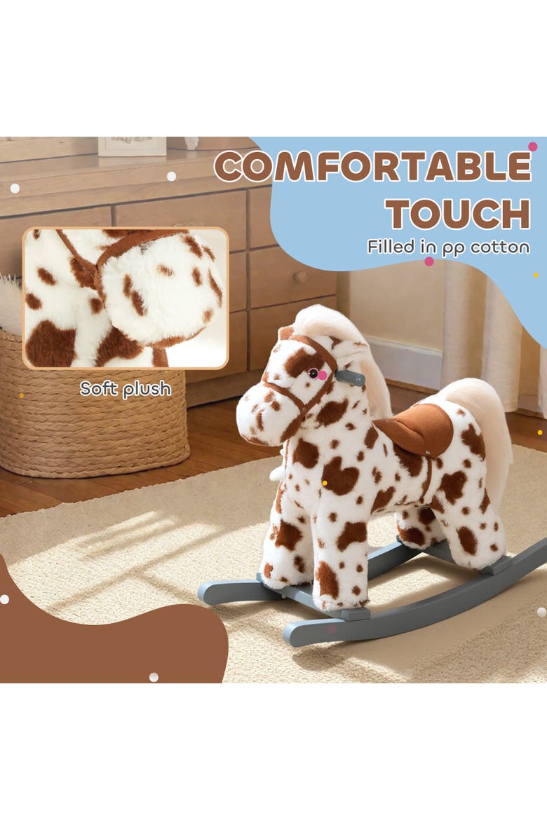Kids Rocking Horse Animal Rocker with Rabbit Toy and Realistic Sound for Toddlers Soft Filling Ride on Pony, Alternate, color, Brown