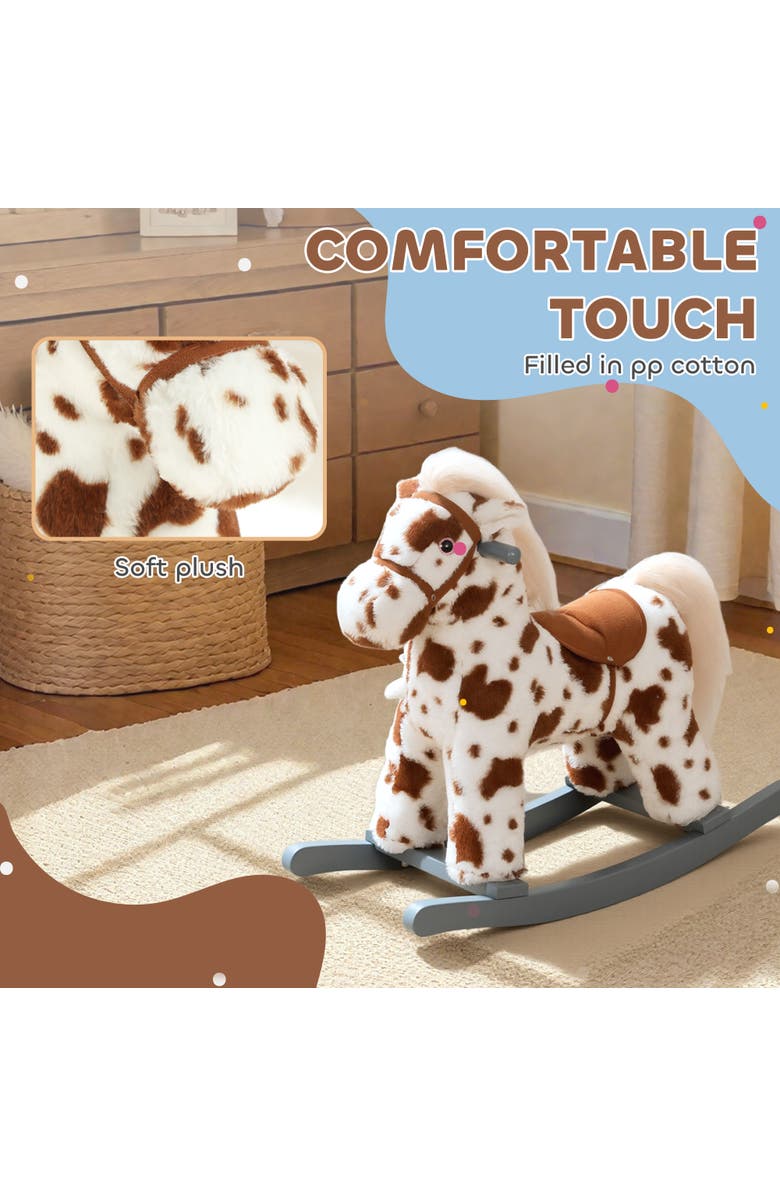 Qaba Kids Rocking Horse Animal Rocker with Rabbit Toy and Realistic Sound for Toddlers Soft Filling Ride on Pony, Alternate, color, Brown