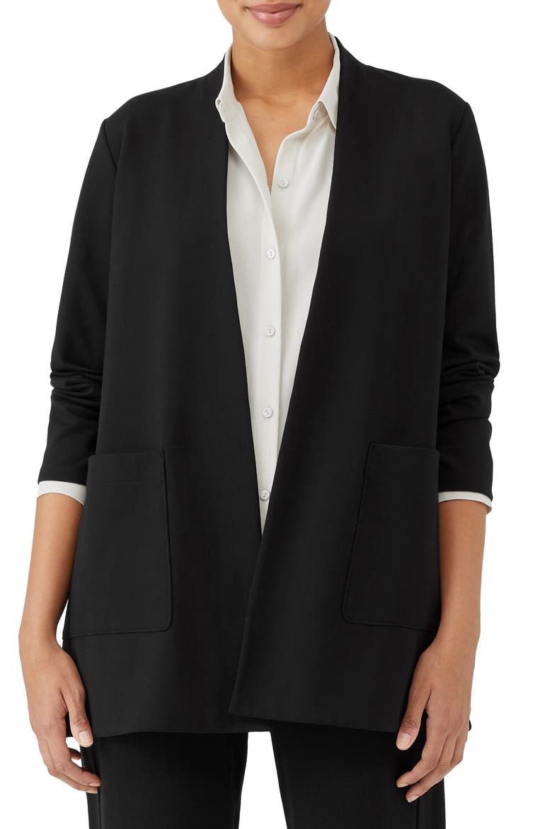 Open Front Long Jacket, Main, color, BLACK
