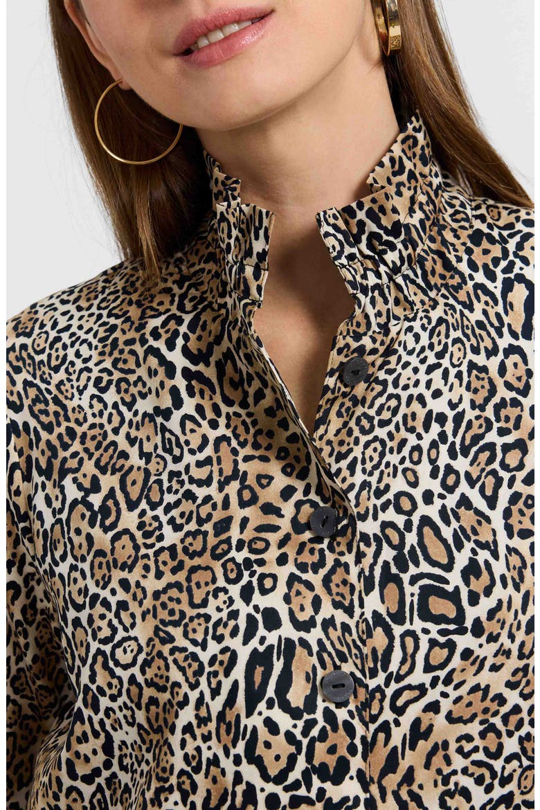 Carolina Leopard Print Cotton Sateen Button-Up Shirt, Alternate, color, BROWN MULTI