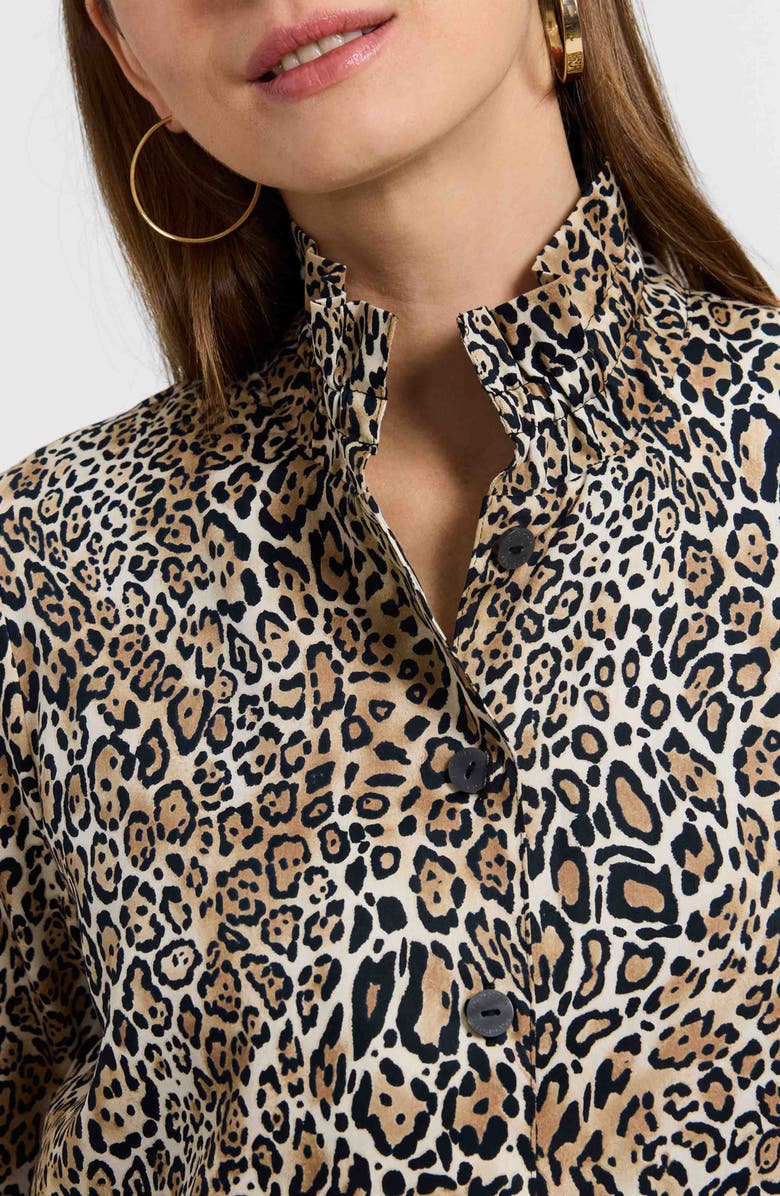 Foxcroft Carolina Leopard Print Cotton Sateen Button-Up Shirt, Alternate, color, Brown Multi