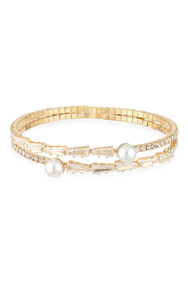 Crystal & Faux Pearl Bangle Bracelet, Main, color, GOLD CRYSTAL IVORY