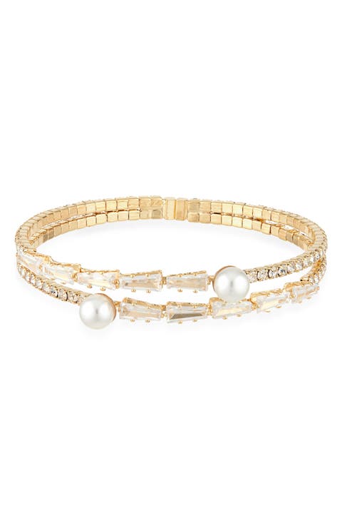 Crystal & Faux Pearl Bangle Bracelet