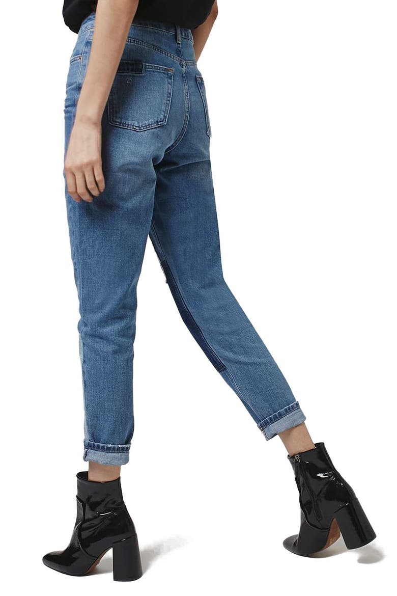 Mom Patchwork High Rise Jeans, Alternate, color, BLUE