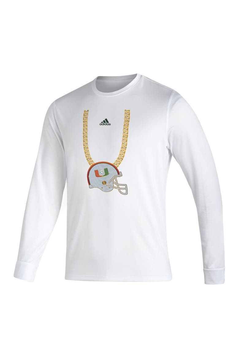 Men's adidas White Miami Hurricanes Turnover Chain Creator Long Sleeve T-Shirt, Alternate, color, White