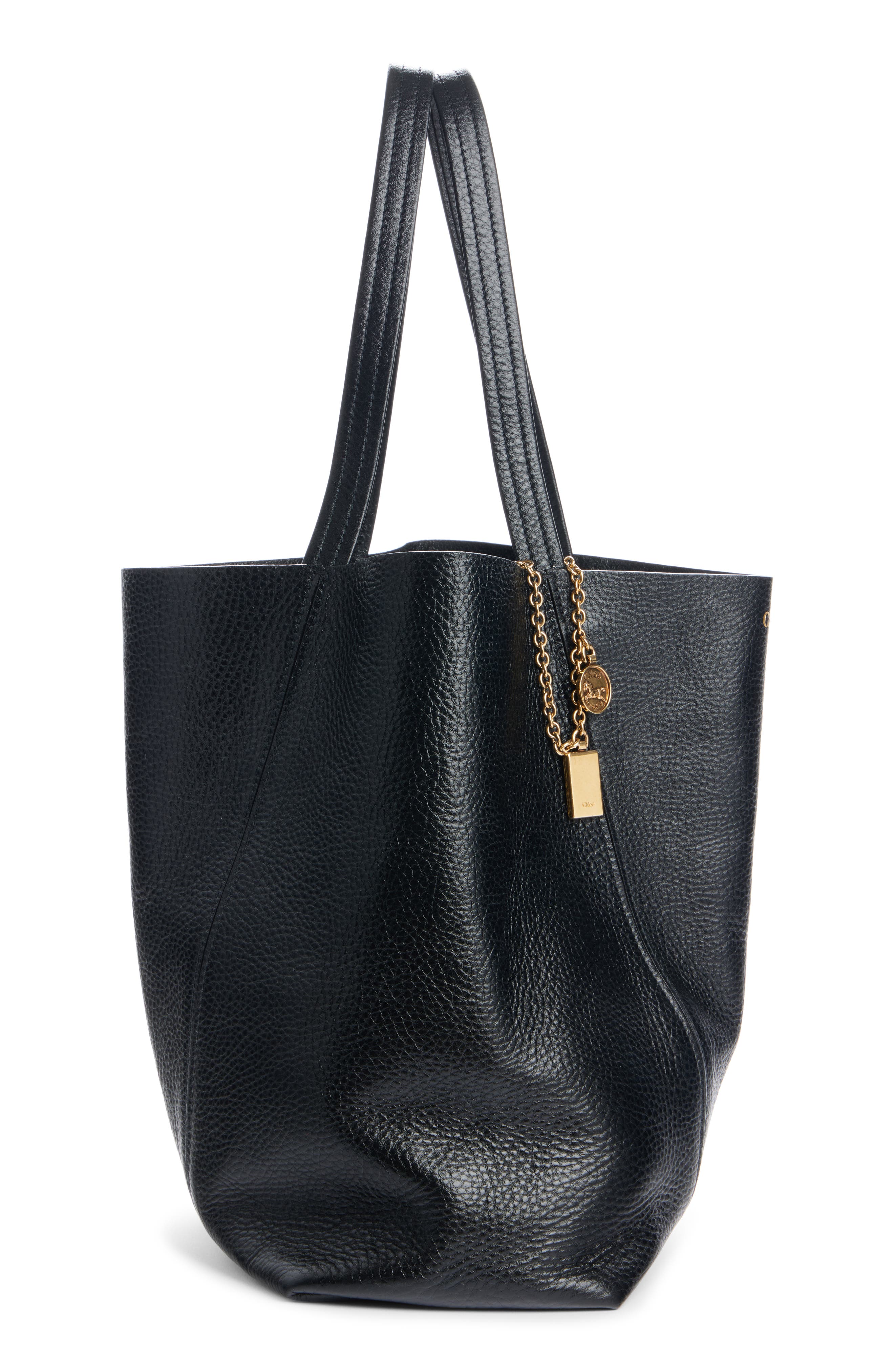 Chloé Spin Leather Tote, Alternate, color, 001 Black