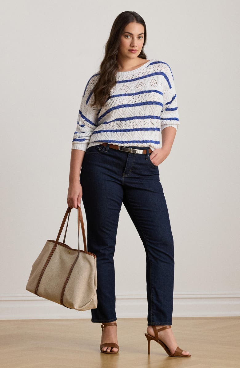 Lauren Ralph Lauren Stripe Pointelle Cotton Blend Sweater, Alternate, color,