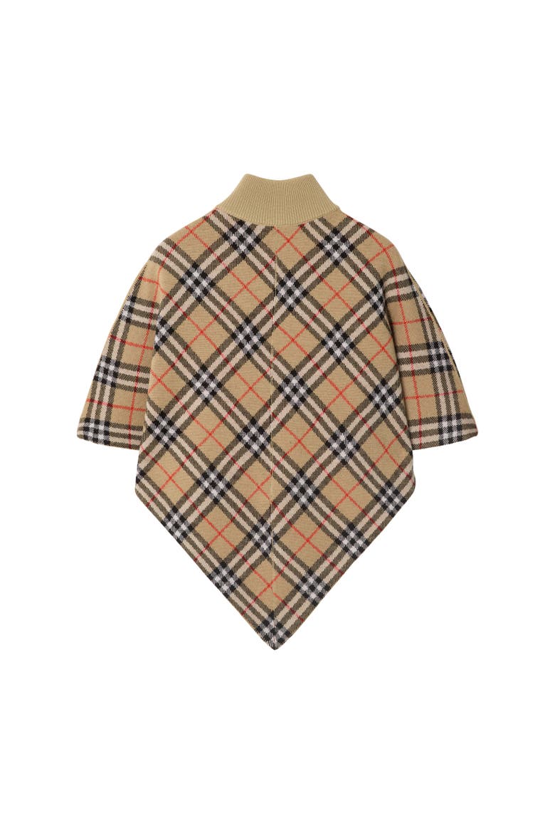 Girls' Check Wool Cape, Alternate, color, Sand beige