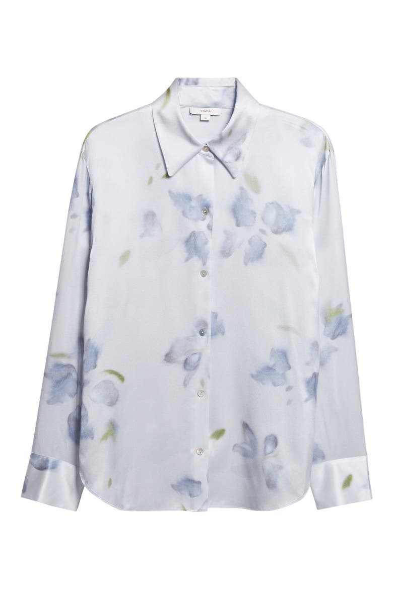 Petal Blur Floral Silk Button-Up Shirt, Alternate, color, SOFT GREY