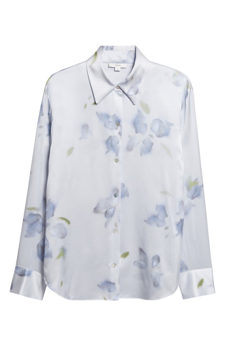 Vince Petal Blur Floral Silk Button-Up Shirt, Main, color, Soft Grey