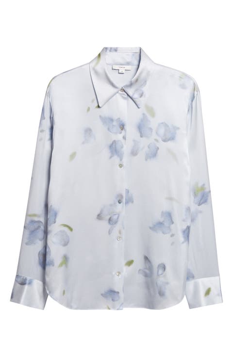 Petal Blur Floral Silk Button-Up Shirt
