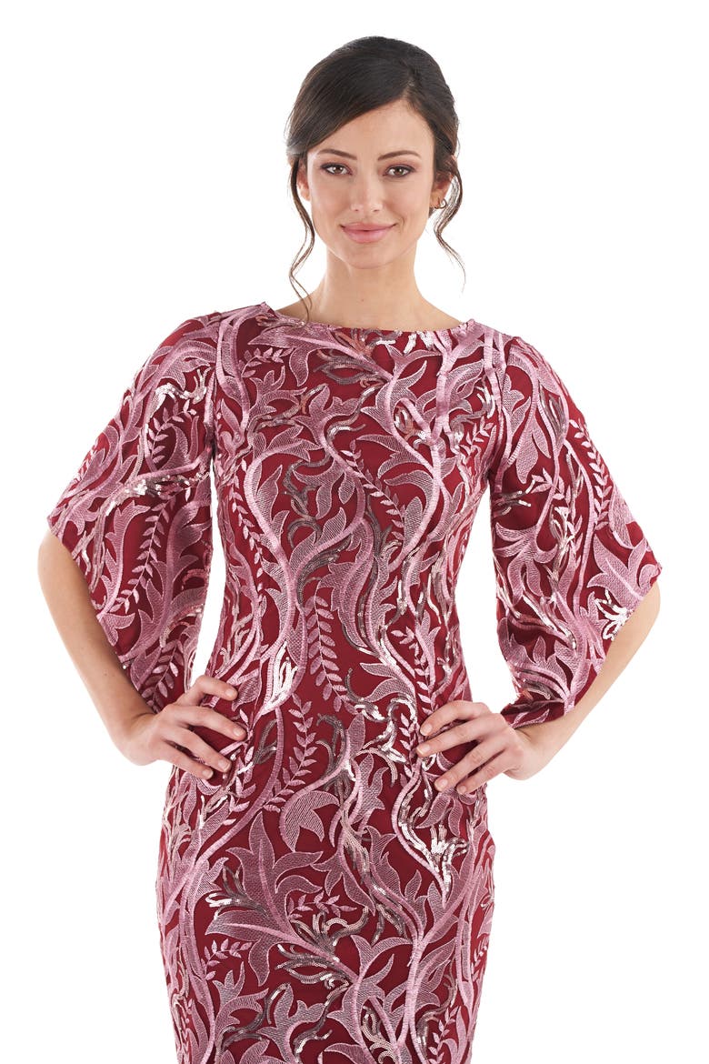 Ruby Metallic Floral Cocktail Dress, Alternate, color, WINE/ ROUGE