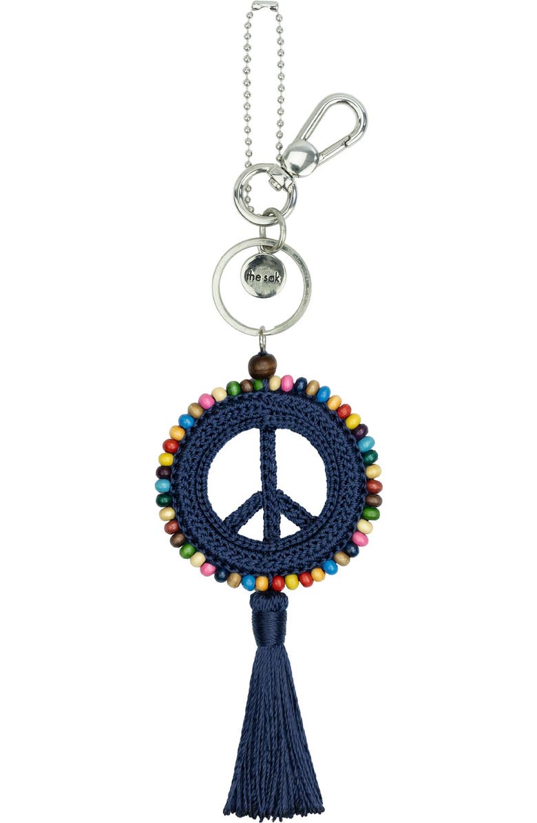 The Sak Yarnicharmz Crochet Peace Dangle, Main, color, Denim