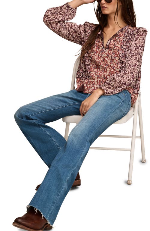 Lucky Brand Boho Floral Print Long Sleeve Top In Burgundy