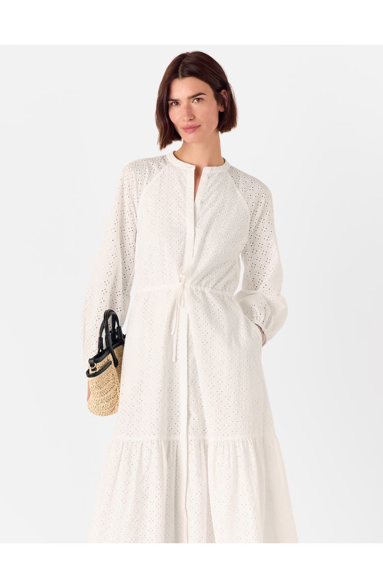 Whistles Long Sleeve Broderie Midi Dress, Alternate, color, White
