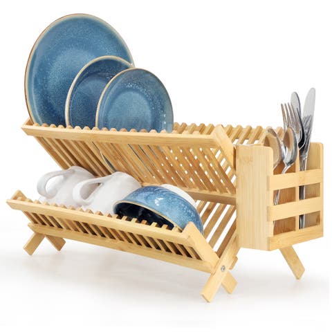 2 Tier Collapsible Kitchen Wood Drying Dish Rack