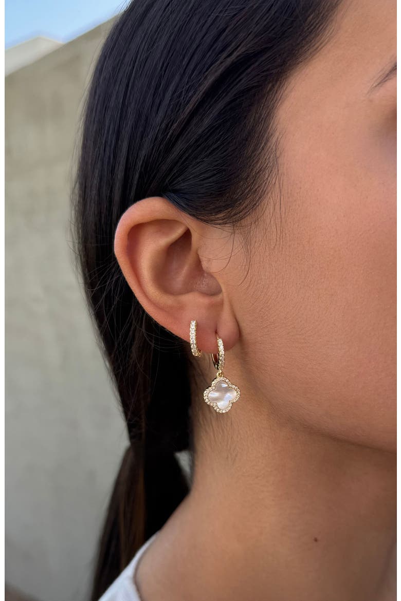 Set of 2 Halo Mother-of-Pearl Hoop Earrings, Alternate, color, GOLD-WHITE