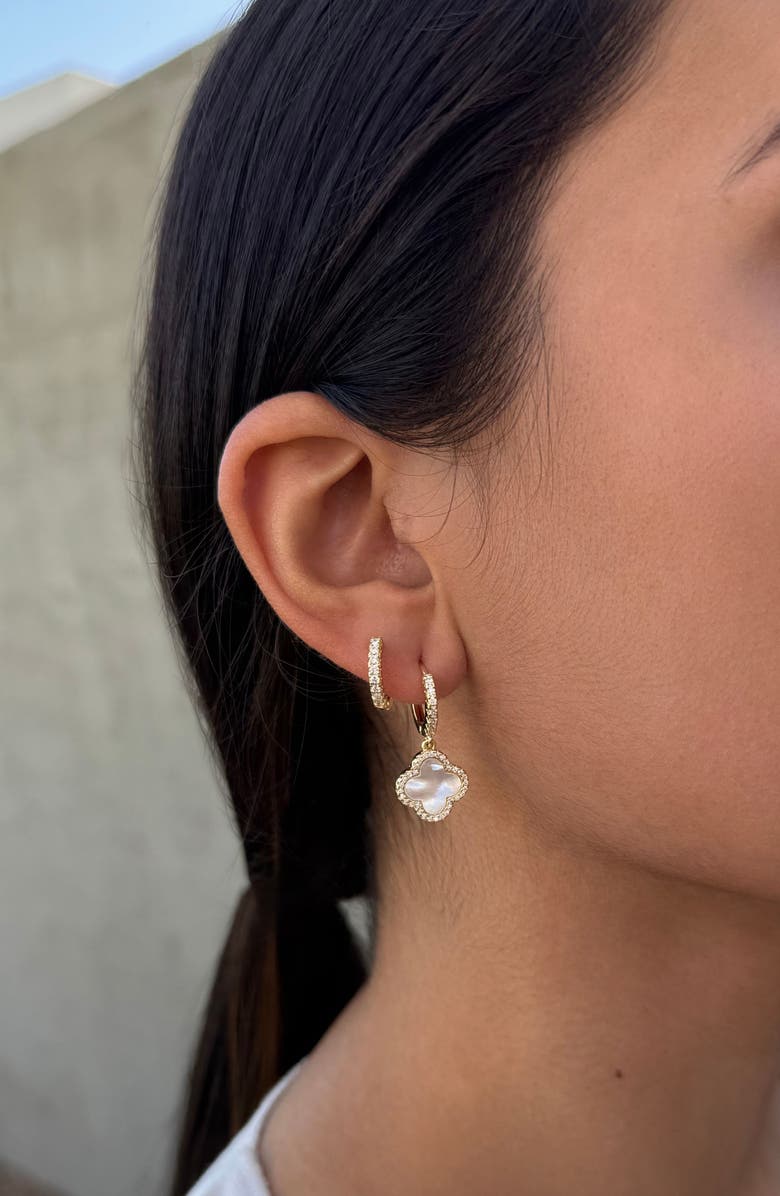 Adornia Set of 2 Halo Mother-of-Pearl Hoop Earrings, Alternate, color, Gold-White