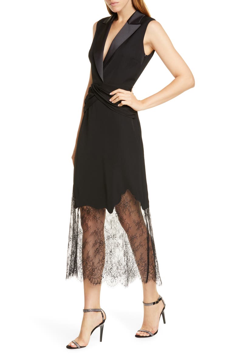 Sleeveless Lace Midi Dress, Alternate, color, BLACK