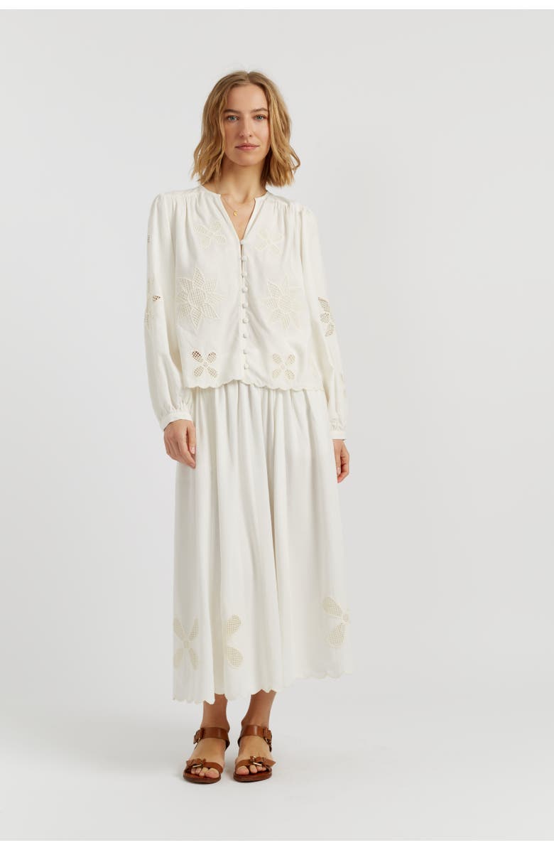Chinti & Parker Linen-Blend Broderie Blouse, Main, color, Cream