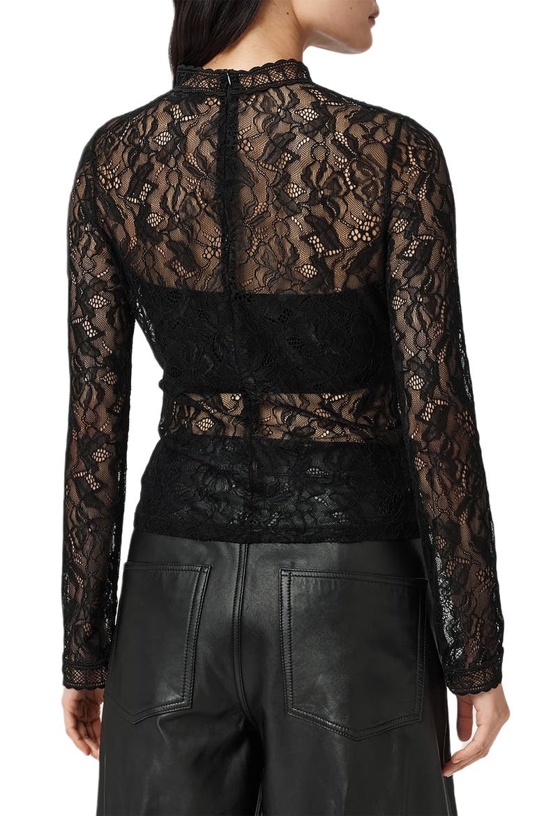 Aria Embroidered Lace Long Sleeve Shirt, Alternate, color, BLACK