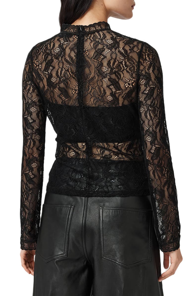 AllSaints Aria Embroidered Lace Long Sleeve Shirt, Alternate, color, Black