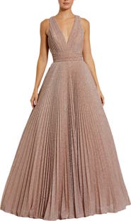 Mac Duggal Shimmering Georgette Pleated Sleeveless Gown