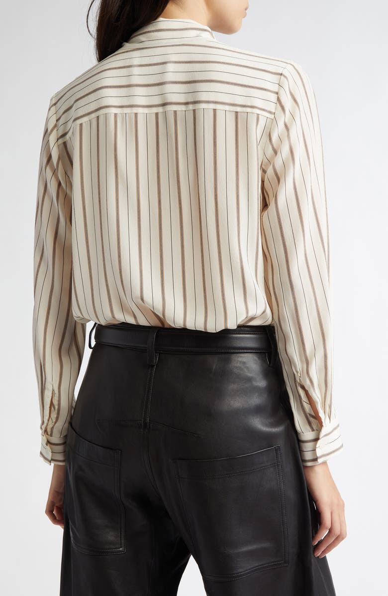 Nili Lotan Angelique Stripe Tie Neck Silk Shirt, Alternate, color, Brandy Stripes