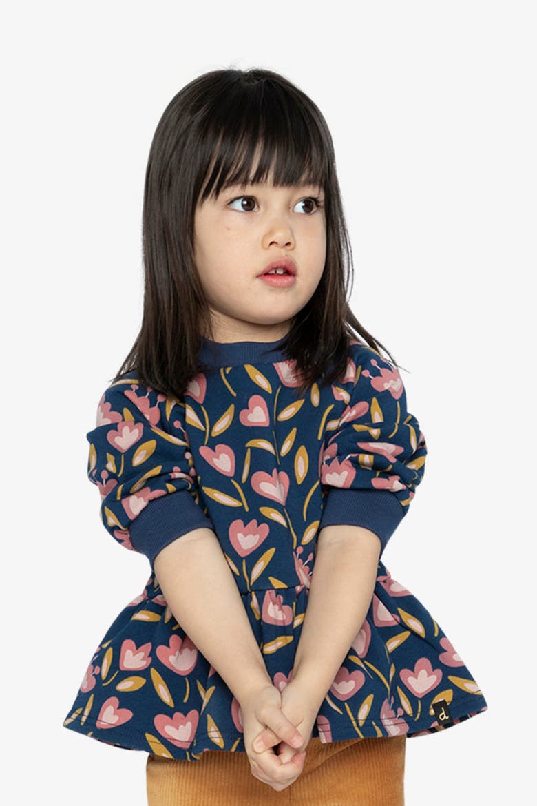 French Terry Peplum Hem Raglan Sleeve Top, Alternate, color, Blue Tulip Print