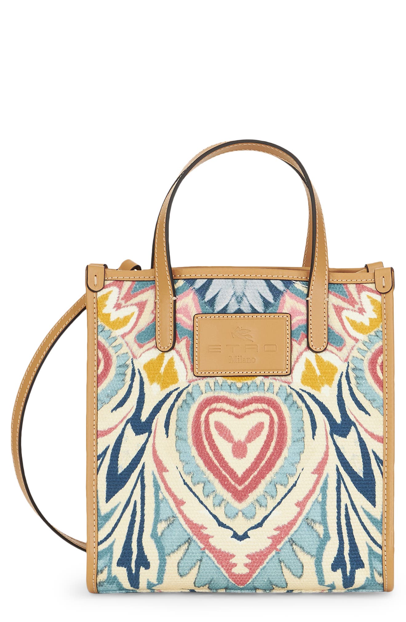 Etro Globetrotter Heart Print Shopping Tote, Main, color, 