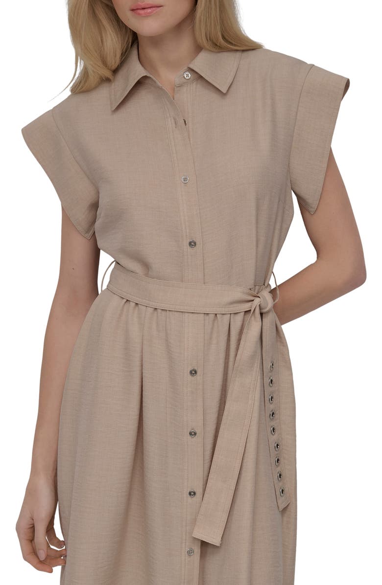 DKNY Tie Waist Shirtdress, Alternate, color, Beige